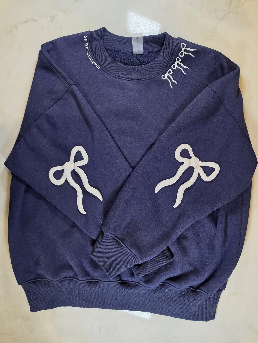 Altar'd State Set Navy Sweatshirt & Sweatpants with White Bow Accents